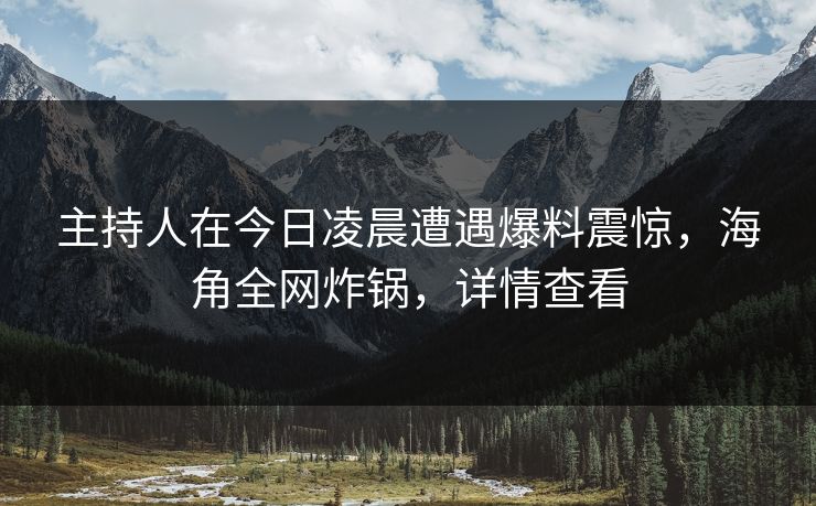 主持人在今日凌晨遭遇爆料震惊，海角全网炸锅，详情查看